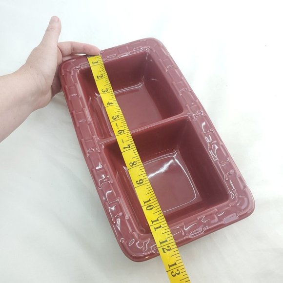 Longaberger 181440 Paprika Pottery Woven Traditions Rectangle Divided Dish - Picture 7 of 13